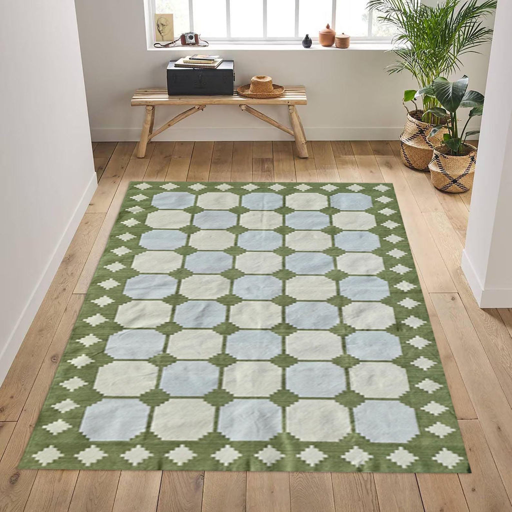 Handwoven Cotton Rug 4x6 ft, Durable Area Carpet, Boho Floor Decor, Soft Woven Mat for Living Room & Bedroom, Eco-Friendly Textile