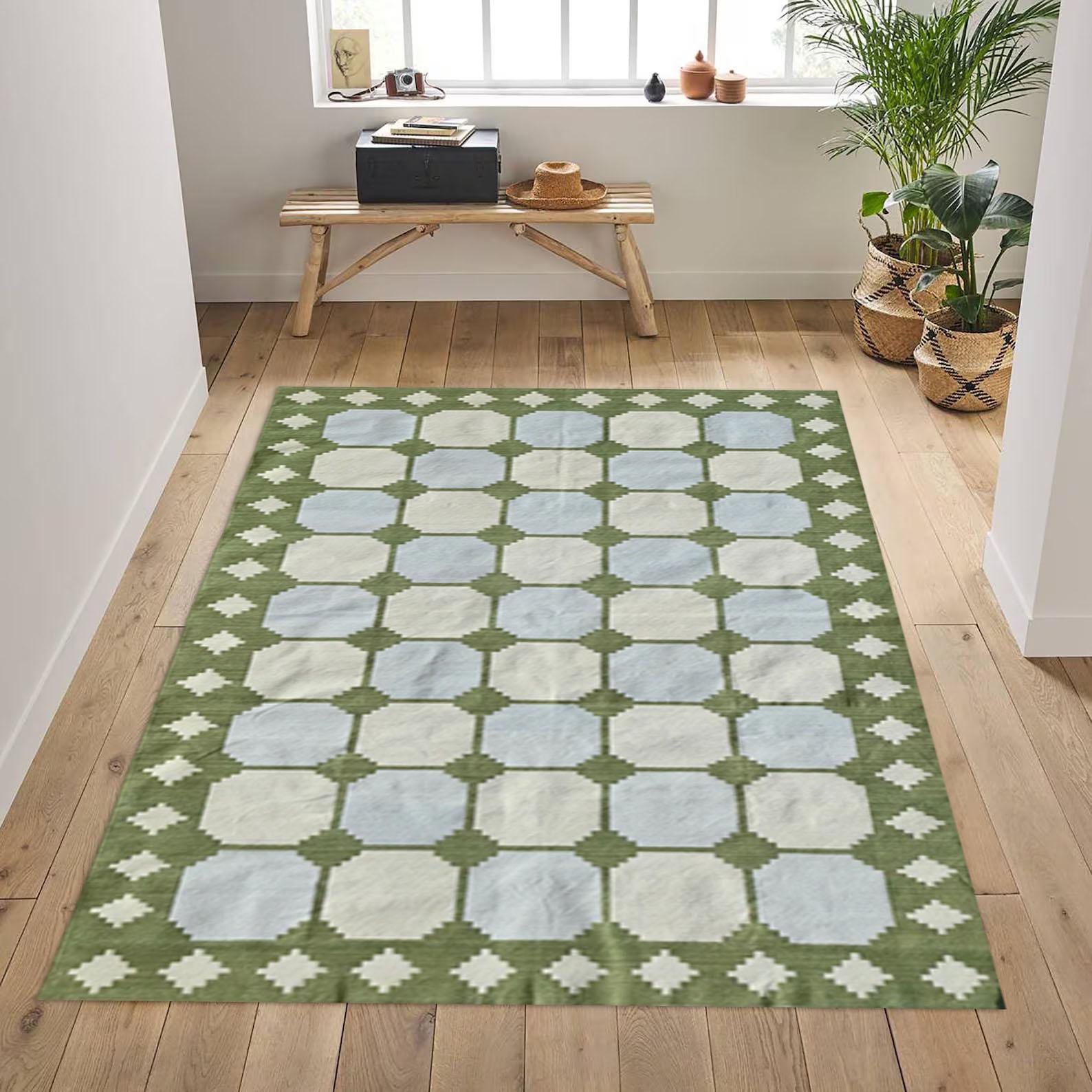 Handwoven Cotton Rug 4x6 ft, Durable Area Carpet, Boho Floor Decor, Soft Woven Mat for Living Room & Bedroom, Eco-Friendly Textile