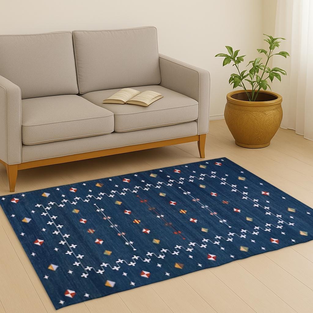 Cotton Flatweave Rug 7x10 - Durable, Soft Area Carpet for Living Room, Bedroom & Hallway, Natural Fiber Floor Decor
