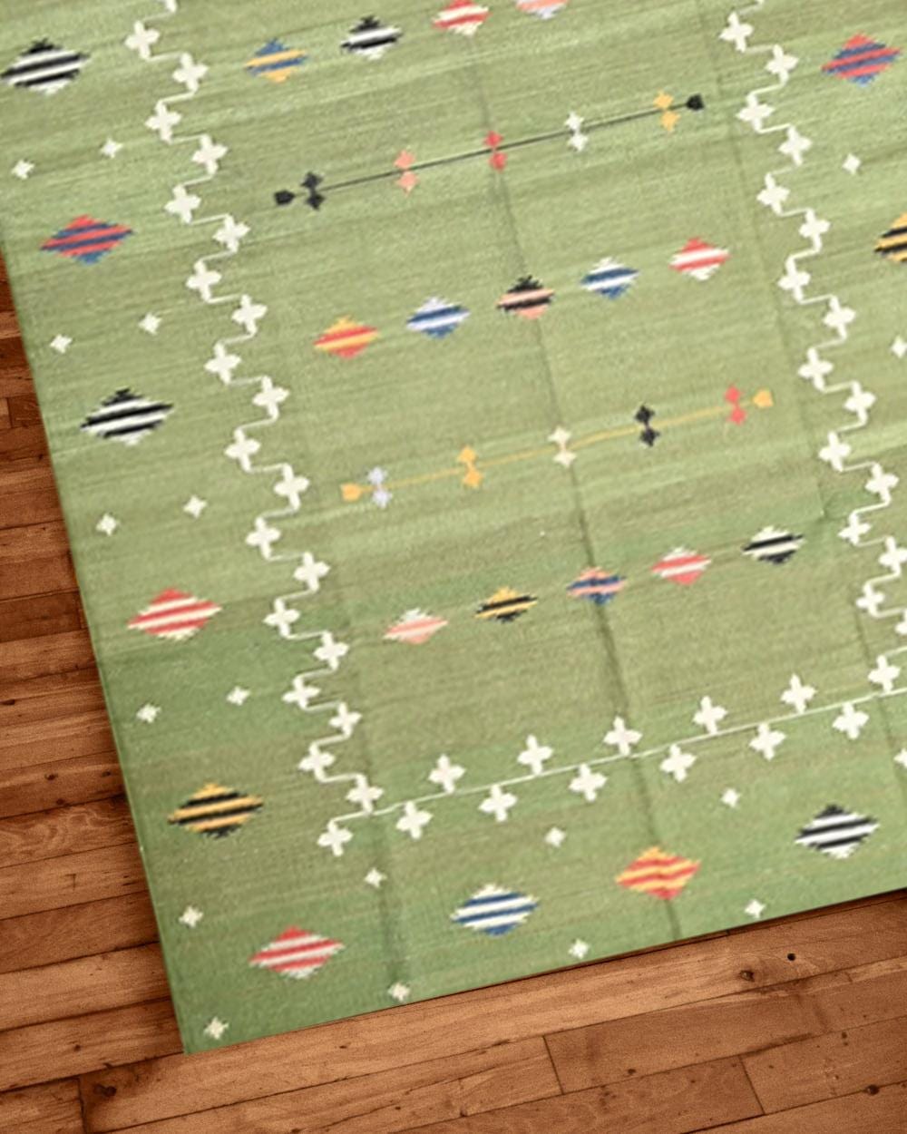 Boho 9x12 Ft Area Rug, Hand & Flat Weave Cotton Dhurrie, Reversible Natural Color Panja Rug for Living Room Decor
