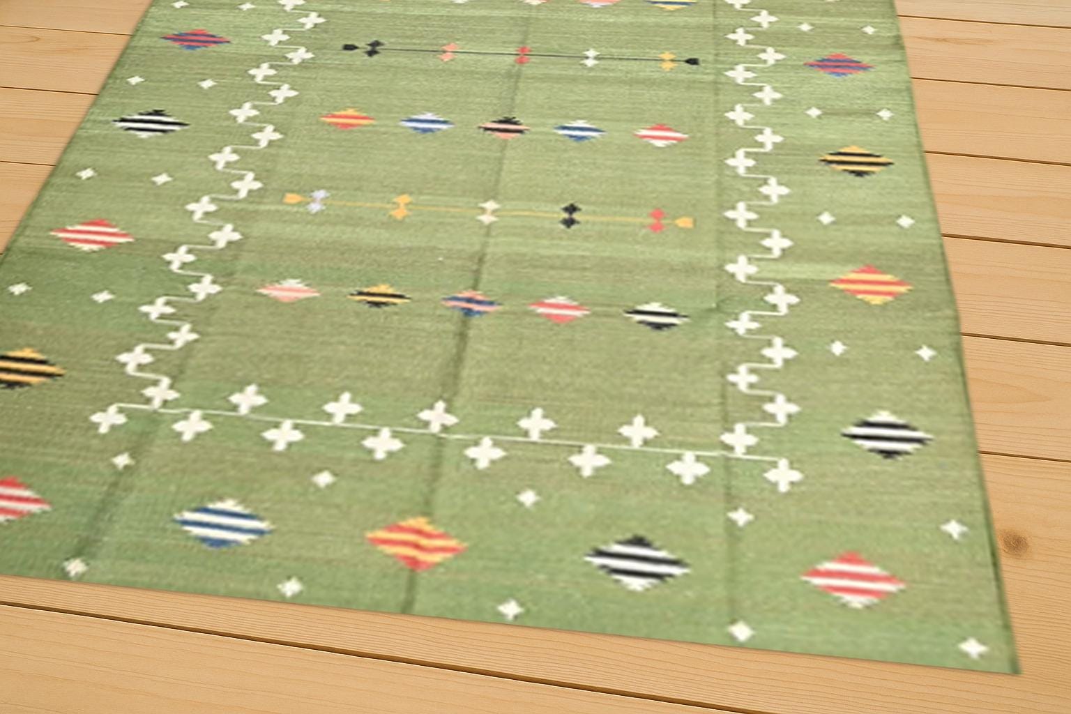 Boho 9x12 Ft Area Rug, Hand & Flat Weave Cotton Dhurrie, Reversible Natural Color Panja Rug for Living Room Decor