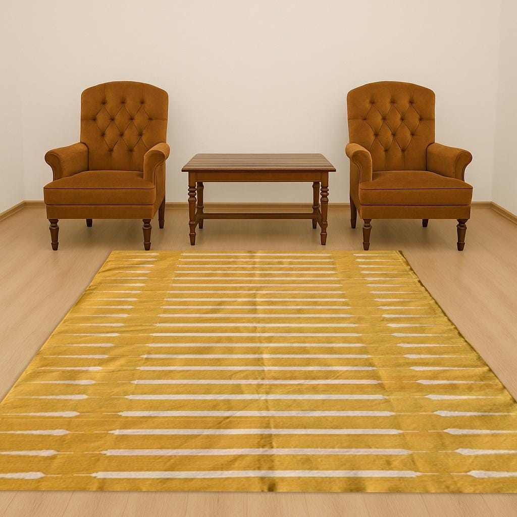 Handmade Yellow and White Striped Cotton Rug Dhurrie – Multiple Sizes Soft Area Carpet for Living Room Decor