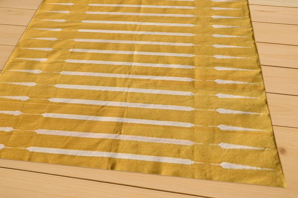 Handmade Yellow and White Striped Cotton Rug Dhurrie – Multiple Sizes Soft Area Carpet for Living Room Decor