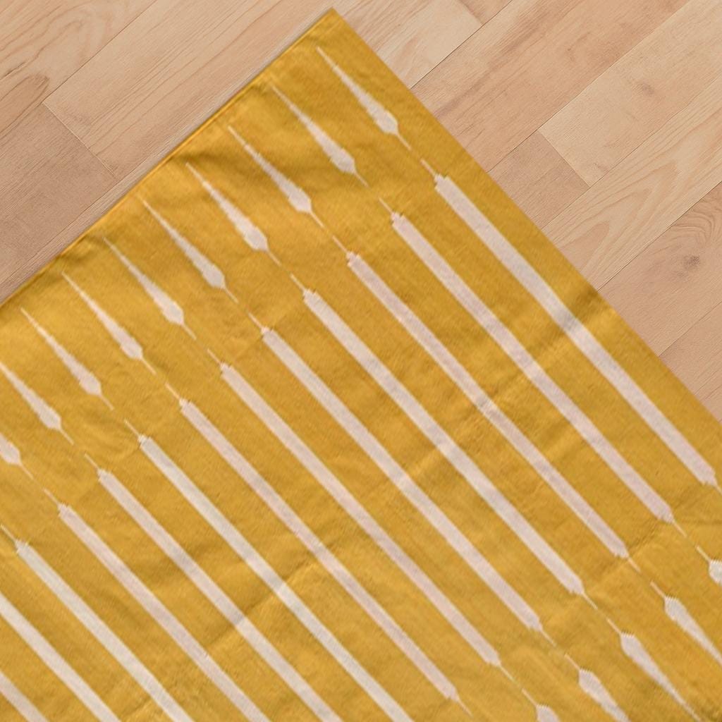 Handmade Yellow and White Striped Cotton Rug Dhurrie – Multiple Sizes Soft Area Carpet for Living Room Decor