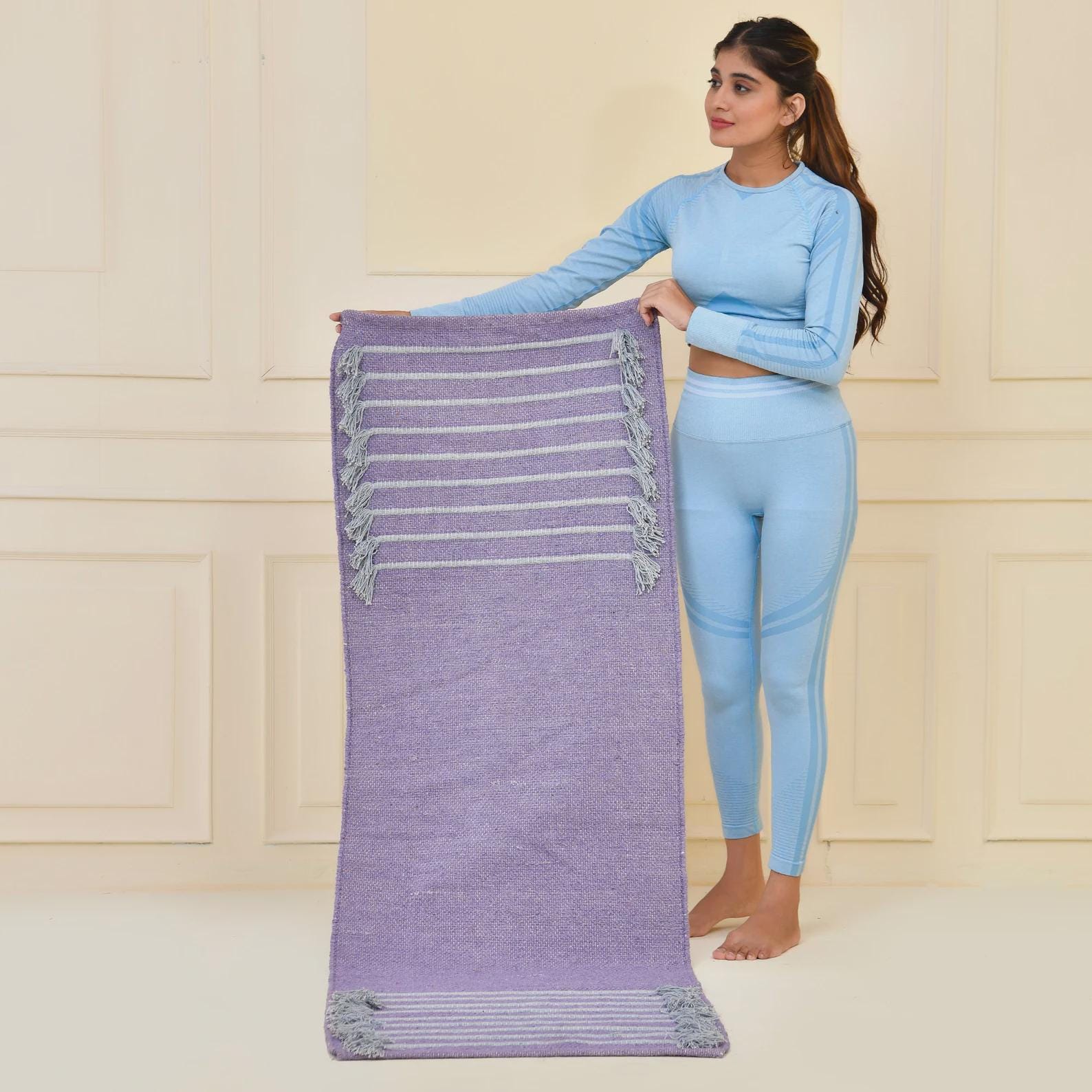 Organic cotton yoga mat, 2x6 yoga rug, herbal area rug, indoor outdoor yoga mat, morning fitness rug, sustainable mat