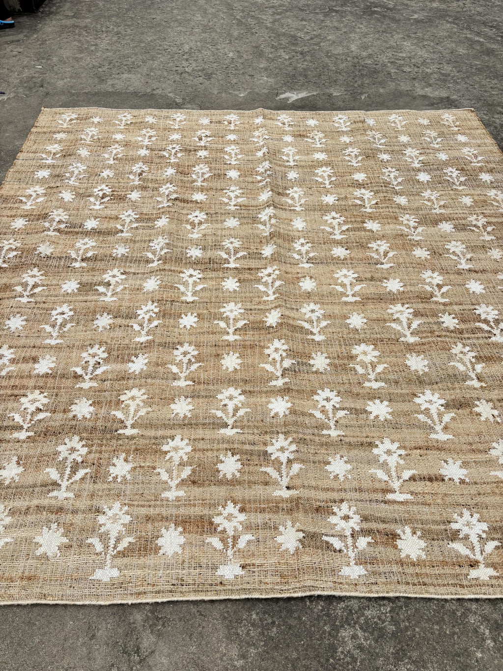 8X10 9x12Ft Natural Floral Cotton Jute Rug, Modern Handmade Jute Rug, Jute and Cotton Rug, Handmade Cotton Jute Rug.