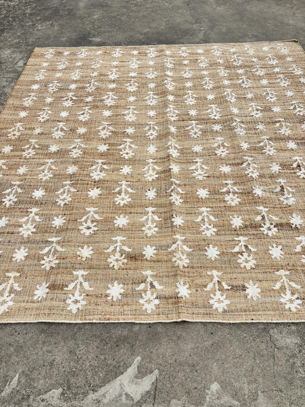 8X10 9x12Ft Natural Floral Cotton Jute Rug, Modern Handmade Jute Rug, Jute and Cotton Rug, Handmade Cotton Jute Rug.