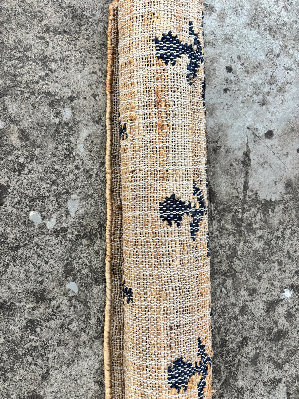 Handmade hemp jute cotton Jute Rug with Black flower pattern, Living Room Jute Rug Entry Way Jute Rug Custom Size Rug
