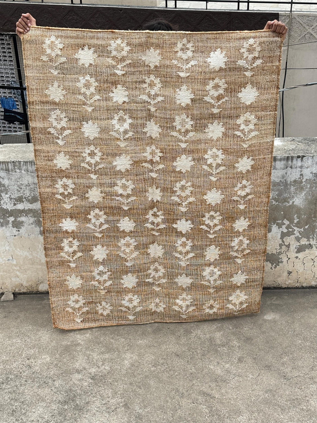 Natural Floral Cotton Jute Rug, Handmade loom Cotton jute Rug Carpet, Custom Size Rug, Outdoor Rug, traditional handwoven rug