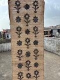 Natural Black flower cotton jute rug, Handmade Natural Jute Cotton Rug ,  Handmade Begie with black flower Jute Runner, Cotton Rug