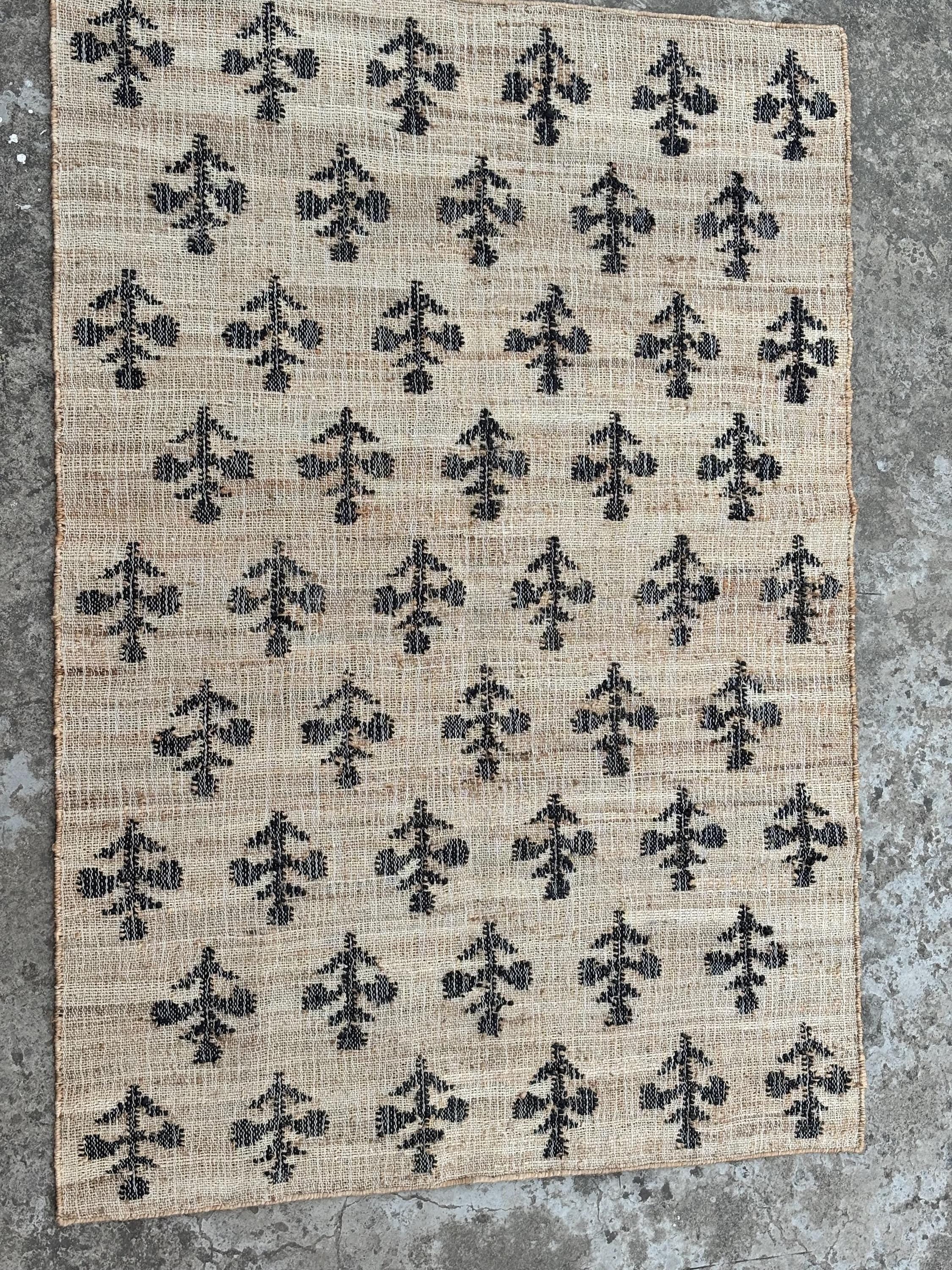 Handwoven Cotton & Jute Rug – Black, Beige Multicolor Boho Dhurrie, Handmade Cotton Jute Rug, Eco-Friendly Handmade Rug