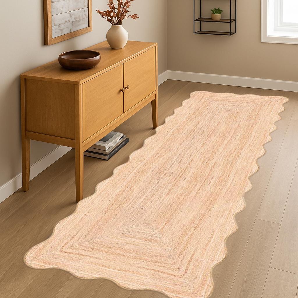 Runner Rug - Scalloped Runner Rug, Jute Runner Rug, Bohemian Scallop Rug, Jute Scallop Rug Sisal Runner Custom Rug