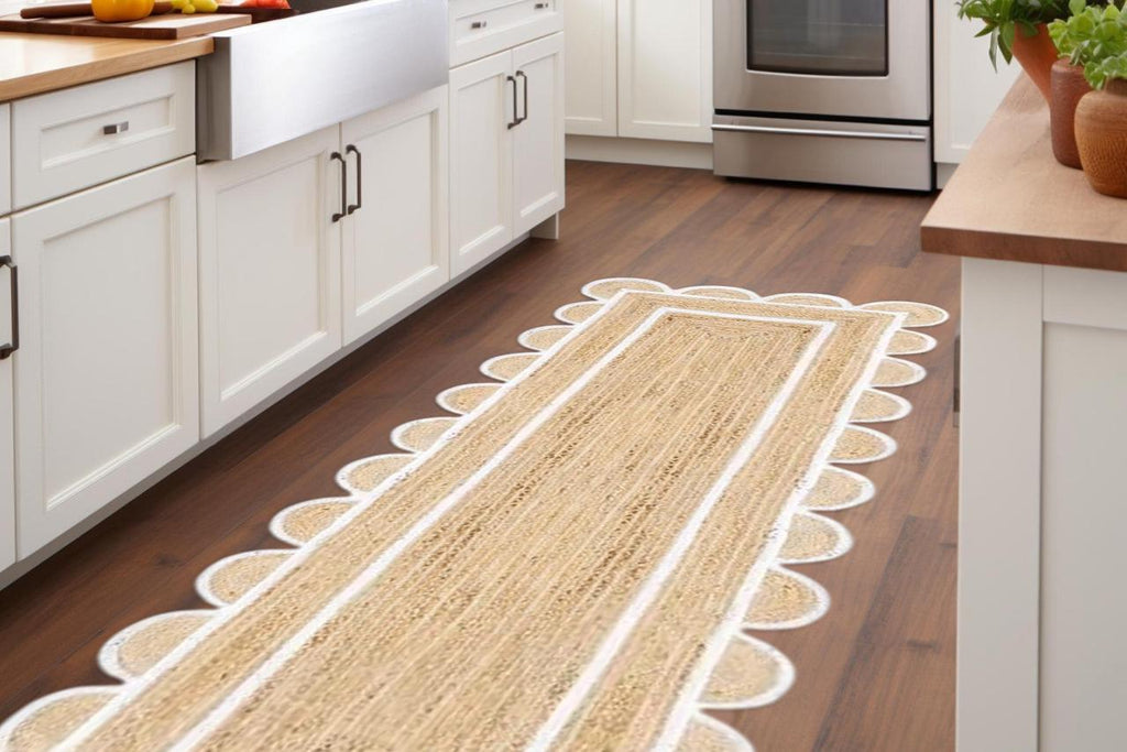 Scalloped Jute Runner, Off White Scallop Edge Rug, Boho Jute Rug, Custom Size Rug, Jute Area Rug, Jute Scallop Runner, Custom Runner
