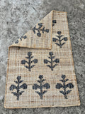 Cotton Jute Rug Beige Colour with Black flower pattern, High Quality Hand Woven Premium Quality Boho Style Cotton Jute Rugs
