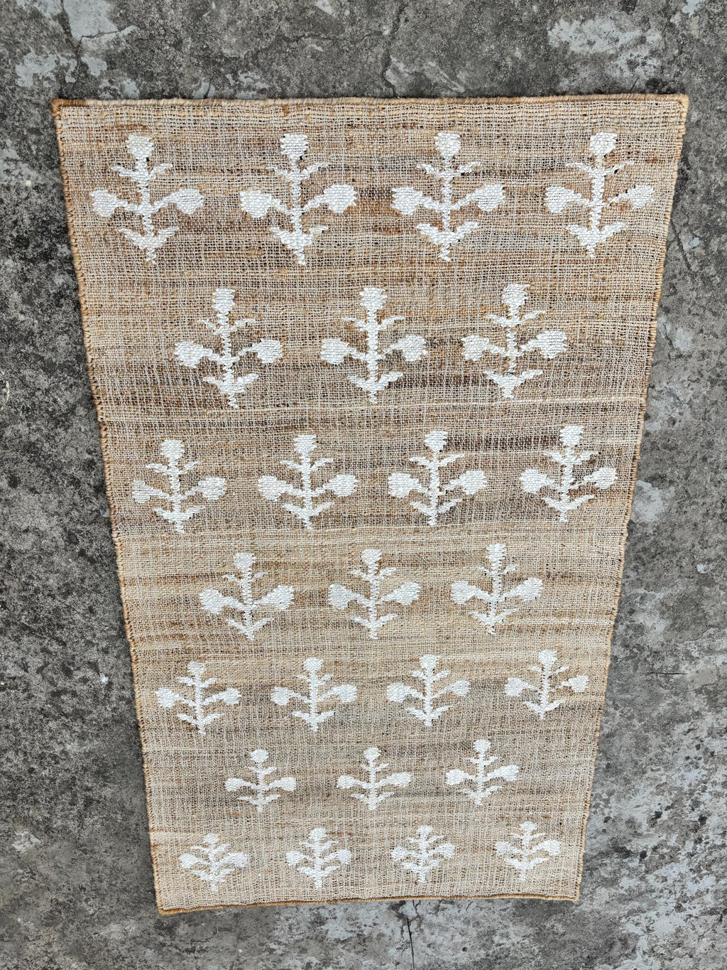 Natural White Flower Jute Rug, Organic Natural Jute Rug, Handmade Cotton Jute Rug- Indian Traditional Geometric Custom Jute Runner
