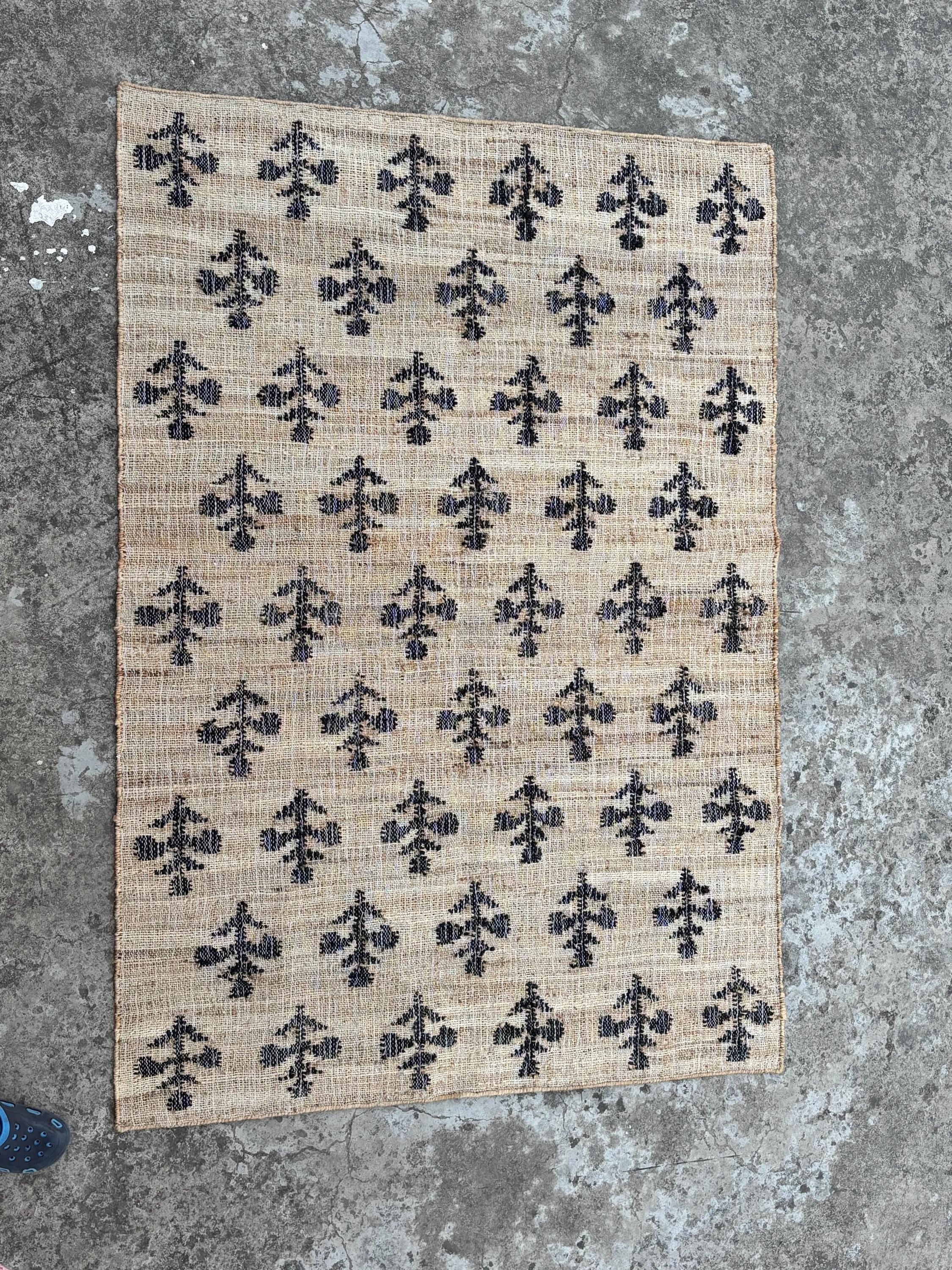 10x14 Jute Rug, white Flower Natural Jute Rug,, Handmade loom Cotton jute Rug Carpet, Custom Size Rug, Outdoor Rug