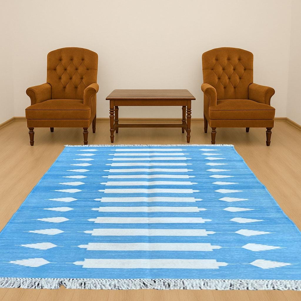 Cotton Flat Weave Rug, Indian Area Rug Soft Durable Flatweave Cotton- Carpet for Living Room Bedroom Hallway Indian Carpet