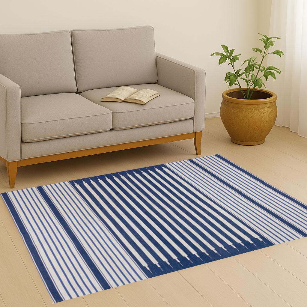 Modern Handmade Cotton Striped Area Rug, Striped Rug Wall Tapestry, Handmade Cotton Area Flat Weave Rug 10x12
