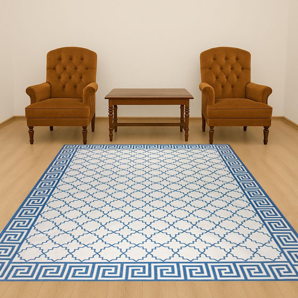 Handmade Cotton Flat Weave Rug Blue and White  – Modern Kilim Woven Carpet for Living Room Bedroom Bedroom Cotton Dhurrie Rug