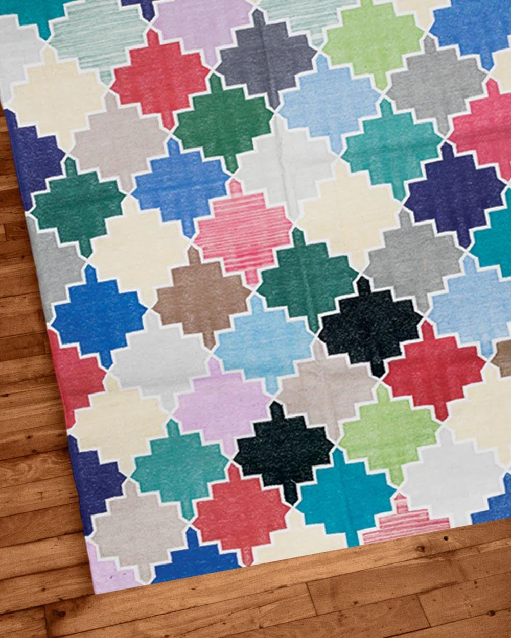 Cotton Flatweave Rug, 5X8 Ft Large Area Rug, Living Room Rug, Reversible Home Decor Rug, Cotton Dhurrie, Geometric Rug