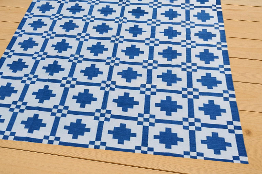 Blue And White Rug, Handmade collon flat weave Rug- Custom Rug, Area Rug, Cotton Dhurrie, Rugs For Bedroom, 6x9, 8x10, 9x12 Rug