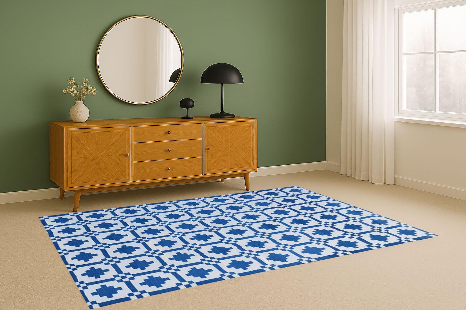 Blue And White Rug, Handmade collon flat weave Rug- Custom Rug, Area Rug, Cotton Dhurrie, Rugs For Bedroom, 6x9, 8x10, 9x12 Rug