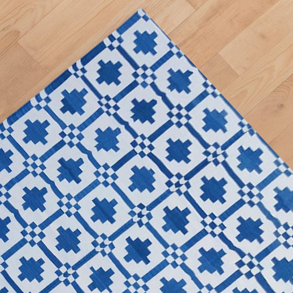 Blue And White Rug, Handmade collon flat weave Rug- Custom Rug, Area Rug, Cotton Dhurrie, Rugs For Bedroom, 6x9, 8x10, 9x12 Rug