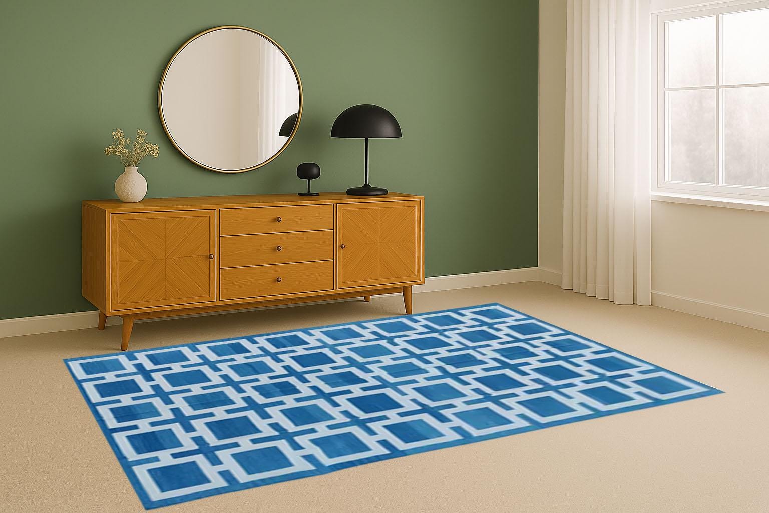 Handmade Flat Weave Rug, Cotton Blue and white Color Rug- Custom Size Area Dhurrie,Home & Living Room,Bedroom Rug,Hallway Floor Rug