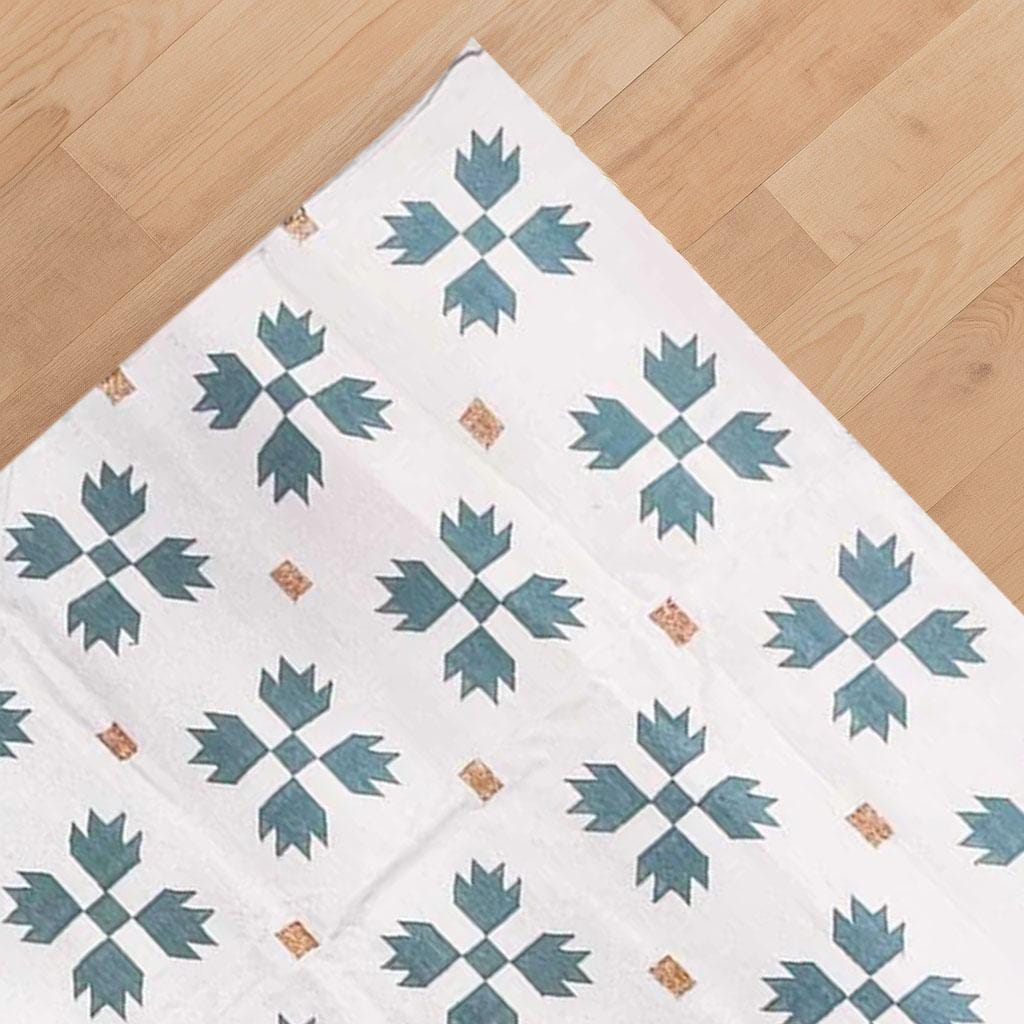 9x12 Ft Cotton Flatweave Area Rug- White and green flowers Hand Woven rugs, Custom Rug, Living Room Rugs, Bedroom Rugs, Area Rugs