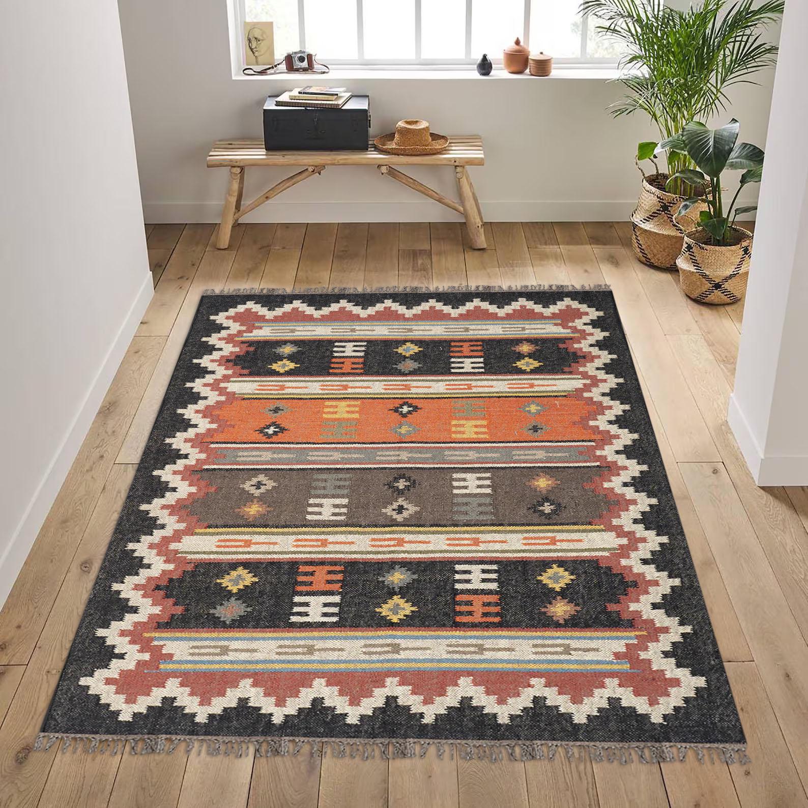 Handmade woven bricks Jute kilim rug, Kilim Area Rug | Authentic Handmade Tribal Wool Flatweave Carpet