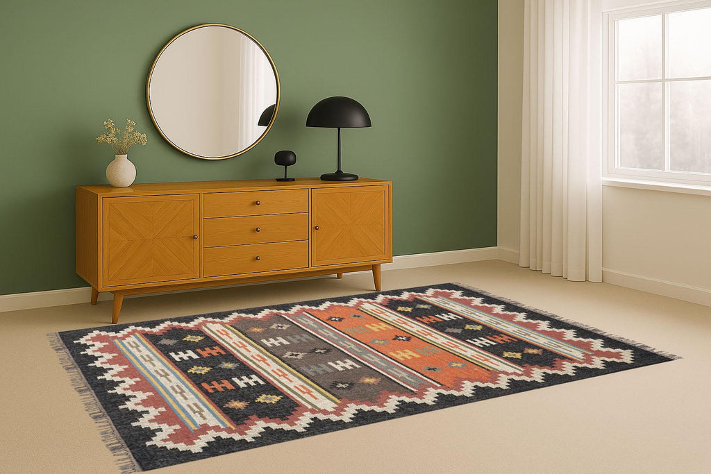 Handmade woven bricks Jute kilim rug, Kilim Area Rug | Authentic Handmade Tribal Wool Flatweave Carpet