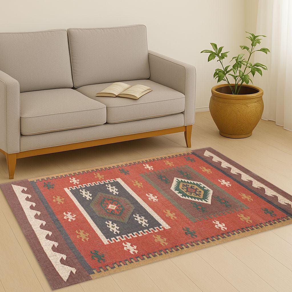4 x 6 ft Handmade KILIM Rug, Multicolor, Jute Rug wool rug Kilim Dhurrie, Custom Size Rugs, Traditional Indian jute Area rug