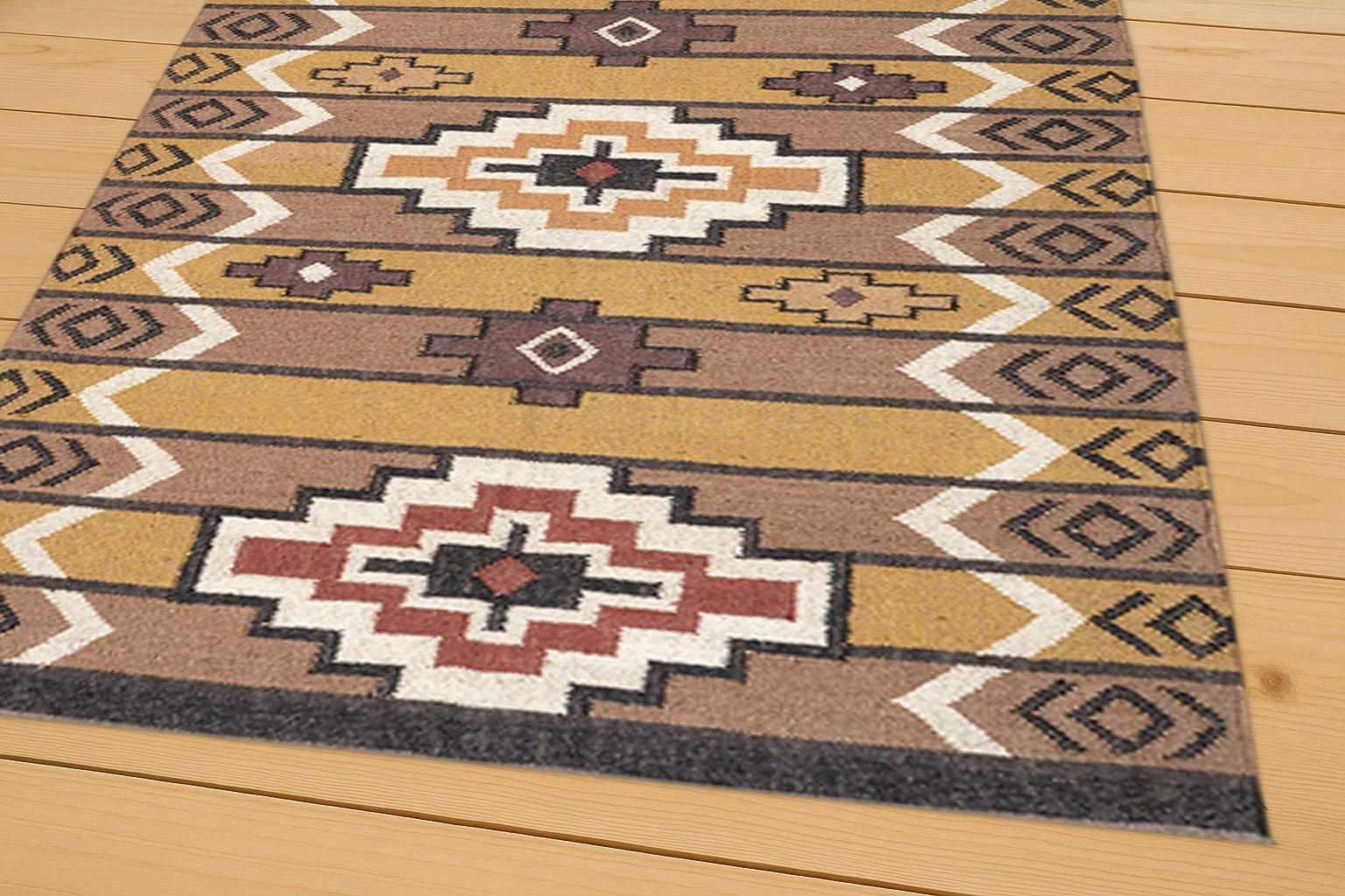 Kilim Rug | Bohemian Indian Jute Rug| Handmade | Wool and Jute Rug | Turkish Kilim Rug | Handwoven Wool Flat Weave Accent Rug for Entryway
