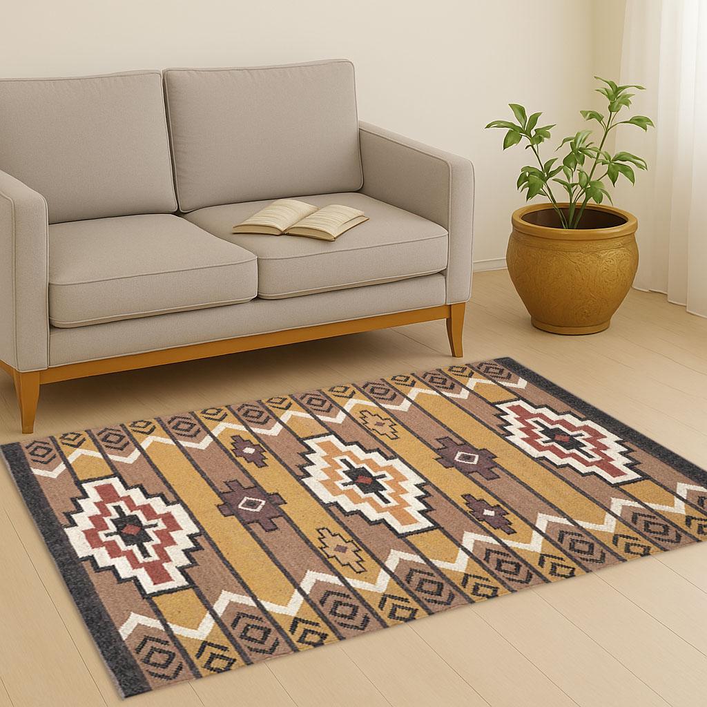 Kilim Rug | Bohemian Indian Jute Rug| Handmade | Wool and Jute Rug | Turkish Kilim Rug | Handwoven Wool Flat Weave Accent Rug for Entryway