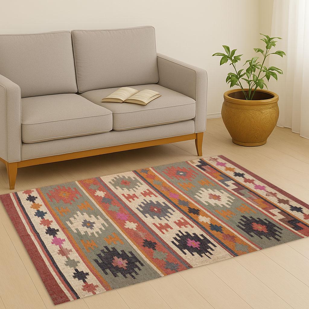 9x12ft Handmade Wool Jute Kilim Rug- Handwoven Wool Jute Rug,  Boho  Décor Rug, Living Room Rug, Outdoor Rug, Kitchen Rug