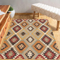 Handwoven Wool Jute Kilim Rug - Traditional Bohemian Area Rug - Dhurrie Flatweave Carpet for Living Room Bedroom Decor