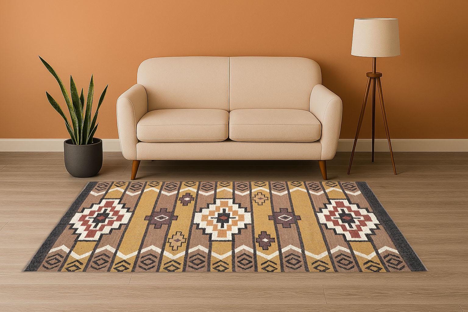Kilim Rug | Bohemian Indian Jute Rug| Handmade | Wool and Jute Rug | Turkish Kilim Rug | Handwoven Wool Flat Weave Accent Rug for Entryway