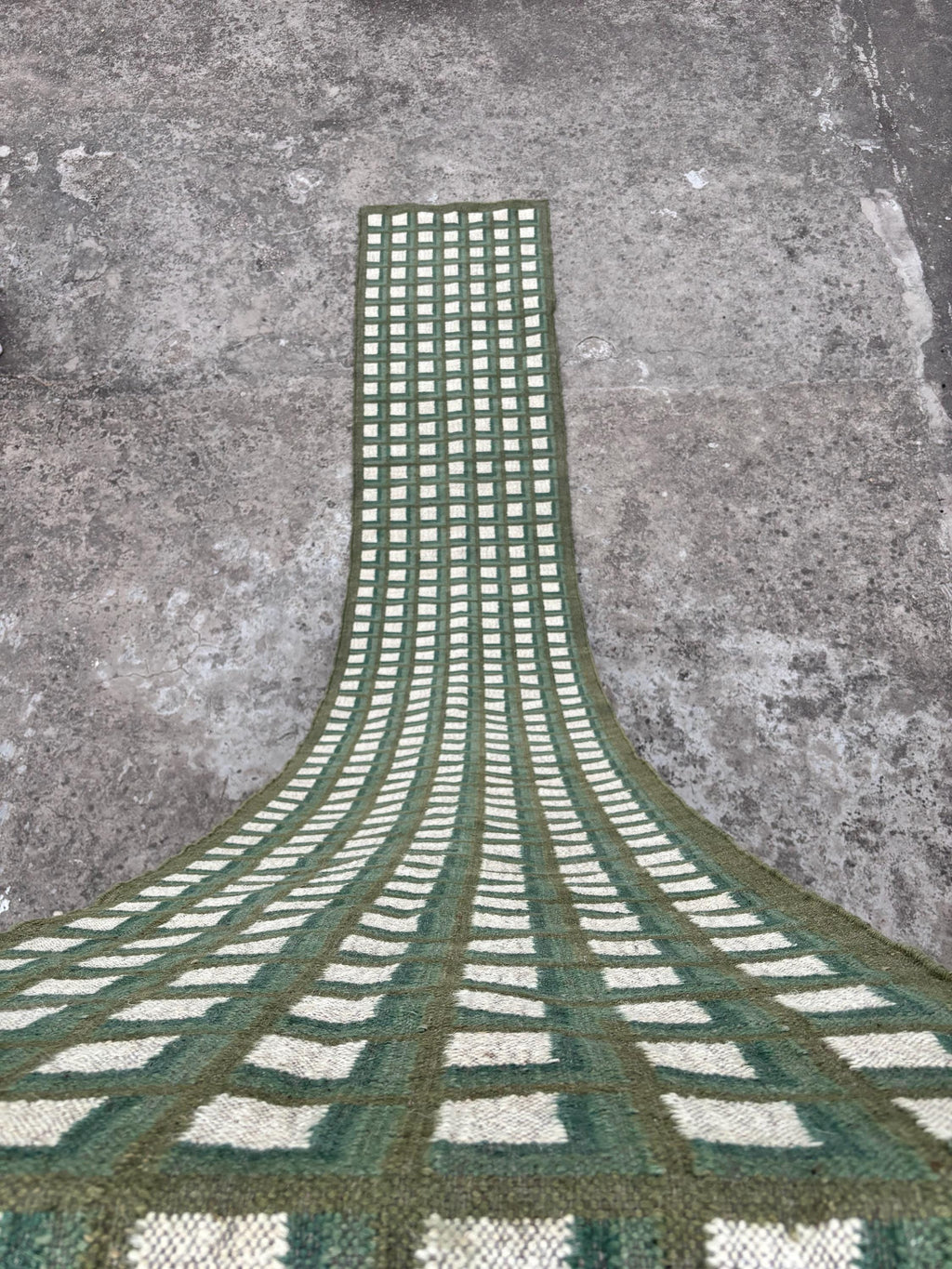 Wool Checkered Rug, Boho Natural Jute Rug, Textured Box Area Rug, Bohemian Rug, kilim Off White & green Runner Rug, Bedside Runner