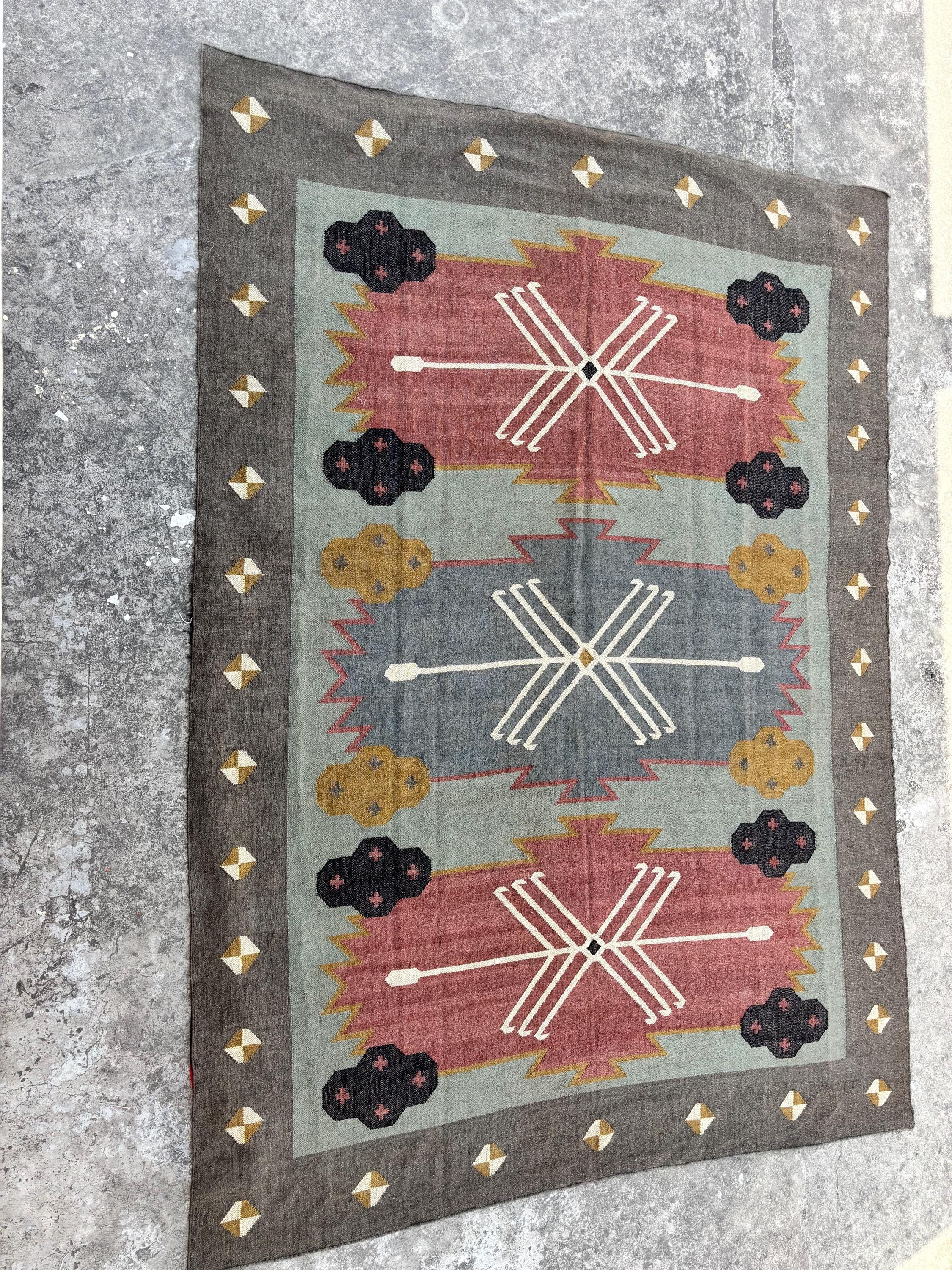 Wool Jute Kilim Rug, Handwoven, Kilim Runner Rug, Handmade, Kilim Dhurrie Rug, Traditional Indian/WOOL JUTE RUGS