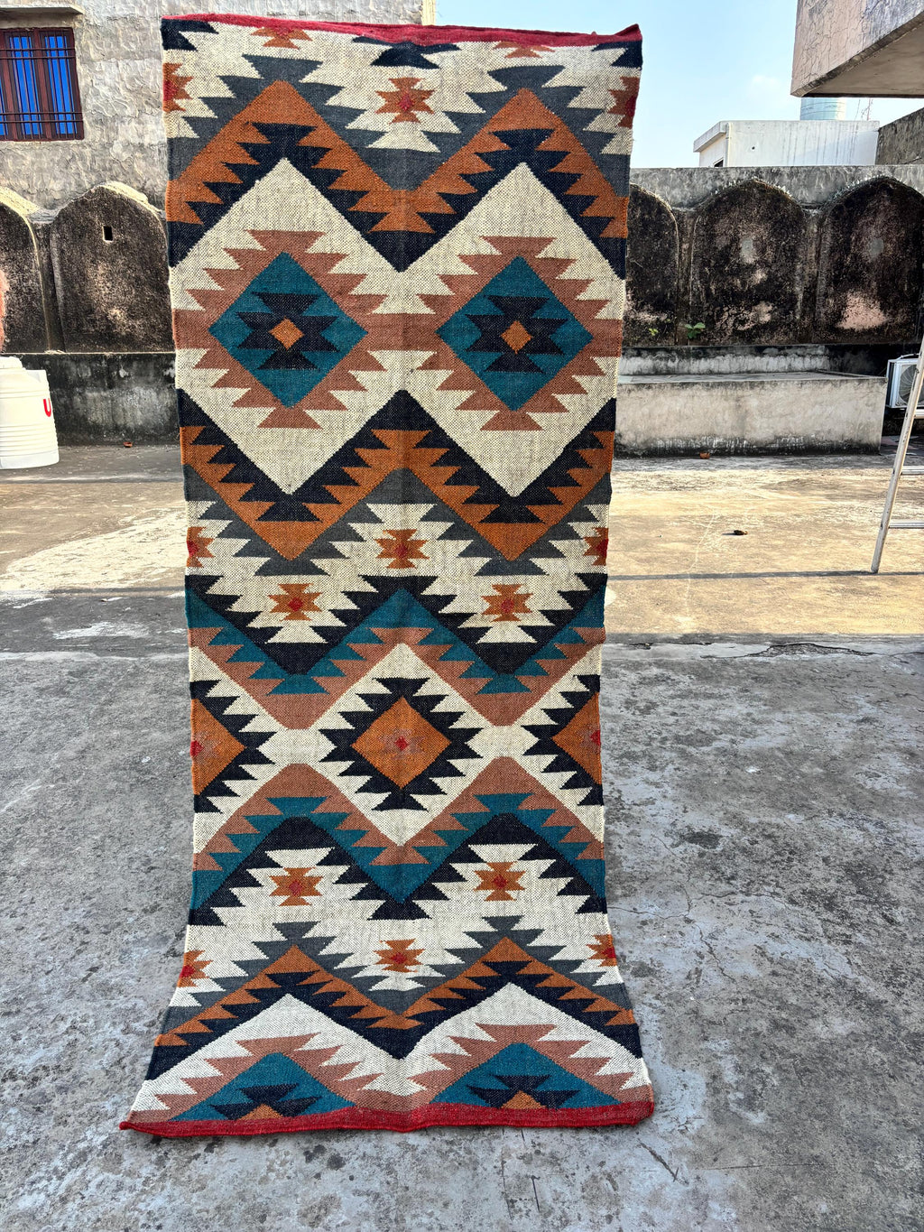 Handmade KILIM Rug, Oriental Multicolor Jute Rug, Wool Rug Kilim Dhurrie, Traditional Indian, Navajo Kilim Rug, Aztec Rug, Accent Rug
