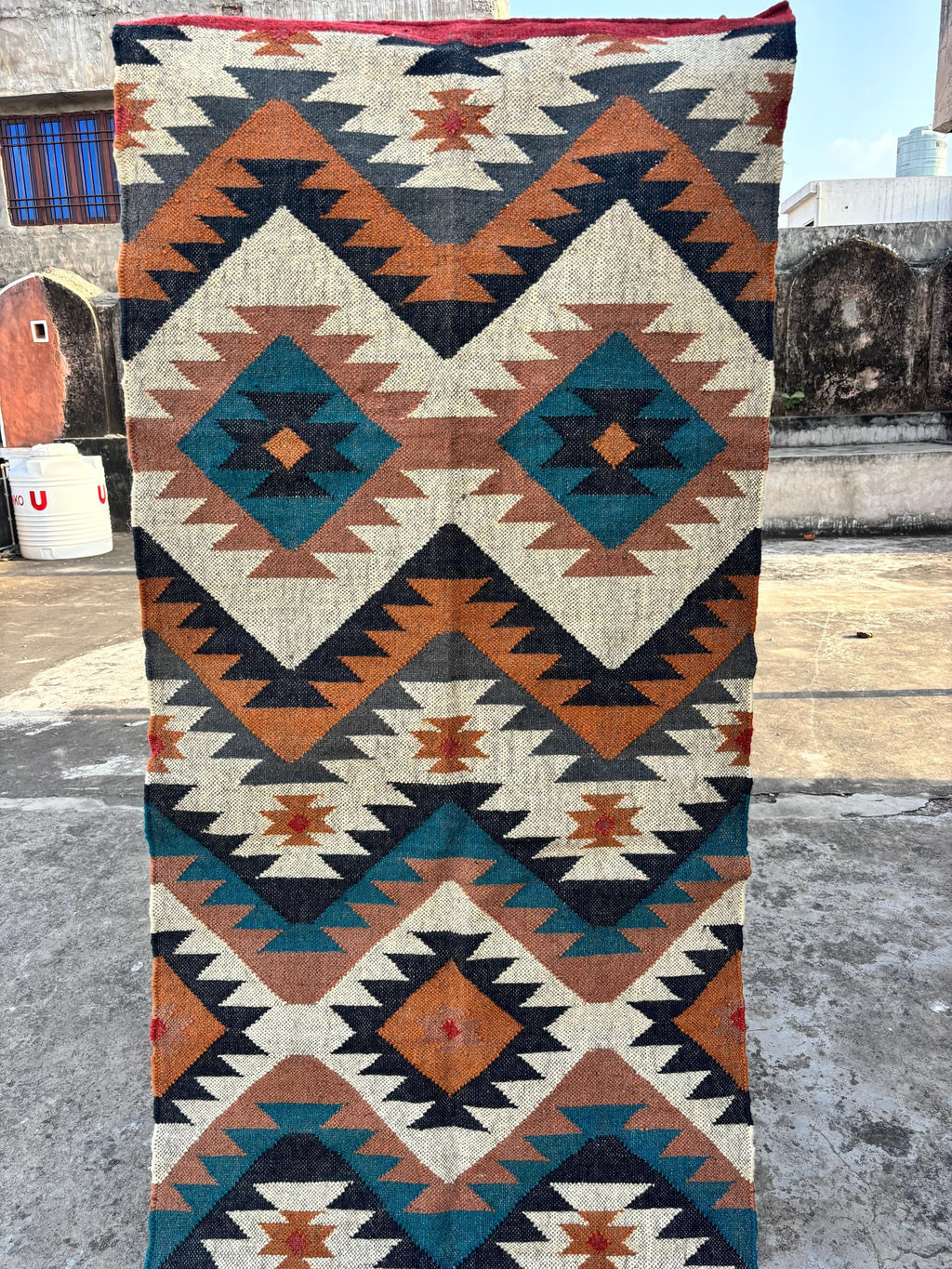 Handmade KILIM Rug, Oriental Multicolor Jute Rug, Wool Rug Kilim Dhurrie, Traditional Indian, Navajo Kilim Rug, Aztec Rug, Accent Rug