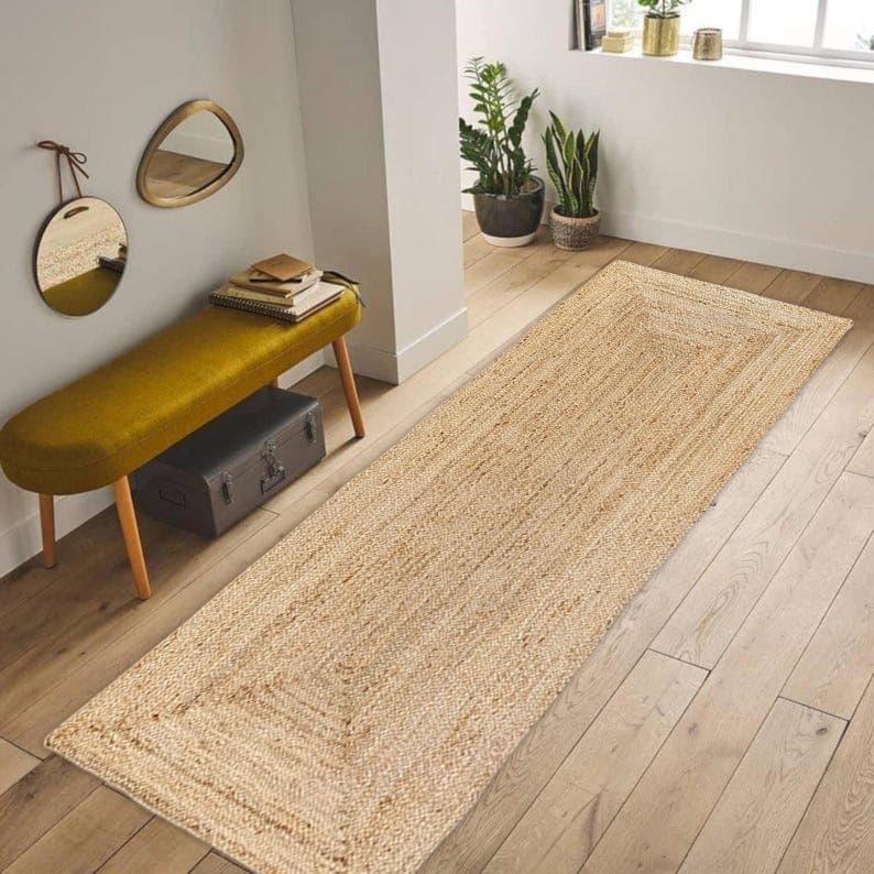 Jute Runner Natural, Jute Runner Rug Indian, Handwoven Jute Rug, Jute Rug Rectangular Custom Size Rug