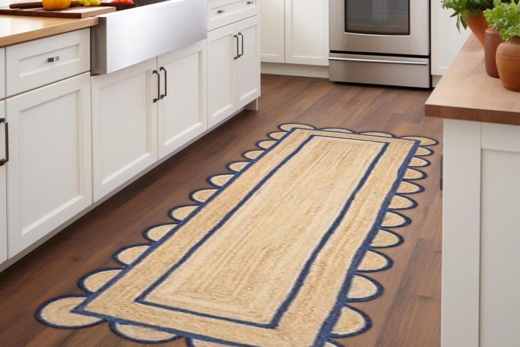 Scalloped Runner Rug, Bohemian Scallop Rug, Natural Jute Rug, Hallway Runner Rug, Runner Custom Rug, Custom Size Rug
