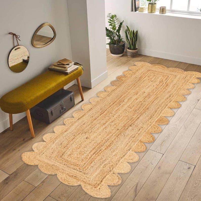 Runner Rug - Scalloped Runner Rug, Jute Runner Rug, Hallway Runner Rug, Runner Custom Rug, Custom Size Rug