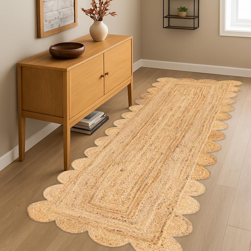 Runner Rug - Scalloped Runner Rug, Jute Runner Rug, Hallway Runner Rug, Runner Custom Rug, Custom Size Rug