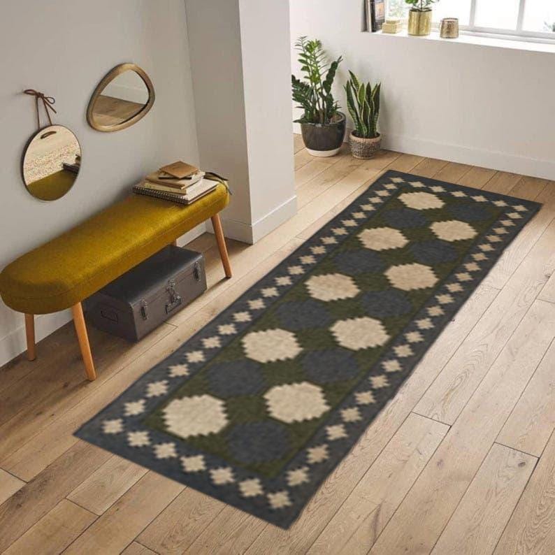 Vintage Decor Wool Jute Rugs, Indian Handmade Wool Jute Rugs , Natural Fiber Rug, Hallway Runner, Staircase runner rug, WOOL RUNNER