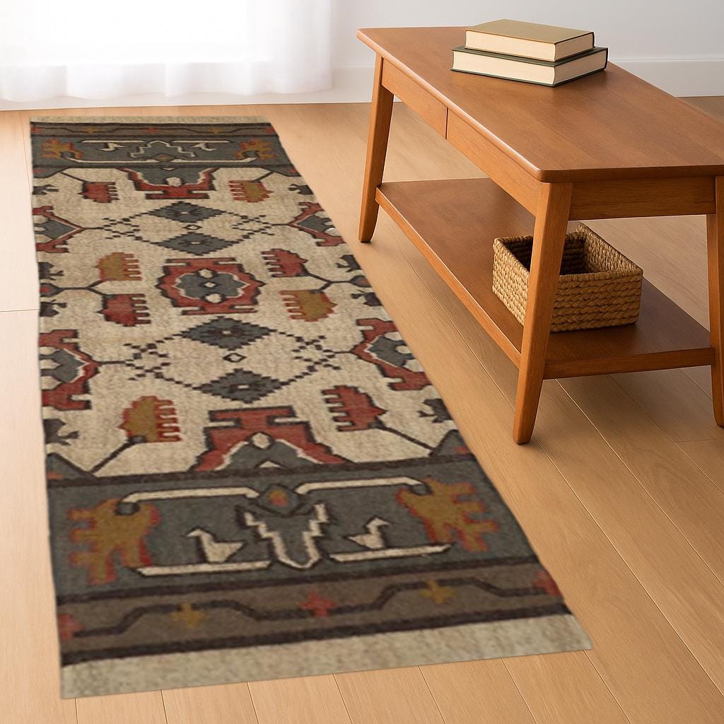 Jute wool runner, Handwoven Wool And Jute Runner, Bohemian Rug, Vintage Rug, Stair Multicolor Runner, Traditional Indian jute Area rug