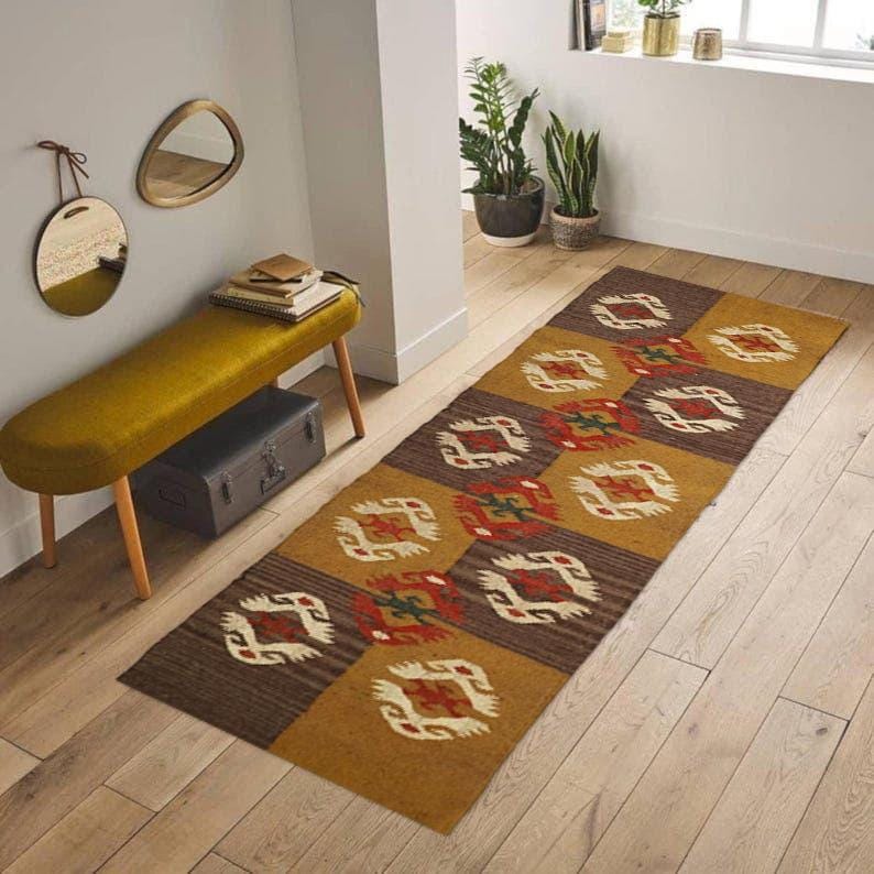 Handmade Bohemian Eco Friendly Wool Jute Runner, Reversible Handmade Vintage Rugs, large living room rug, Oriental, Traditional Rug