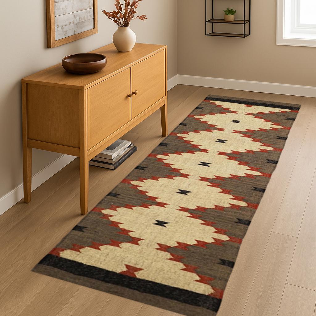 Handwoven Runner Dhurrie Rug, Handmade, Oriental, Traditional, Navajo, Boho Rug, Eco Friendly Rug, Traditional, Fabric, Customization