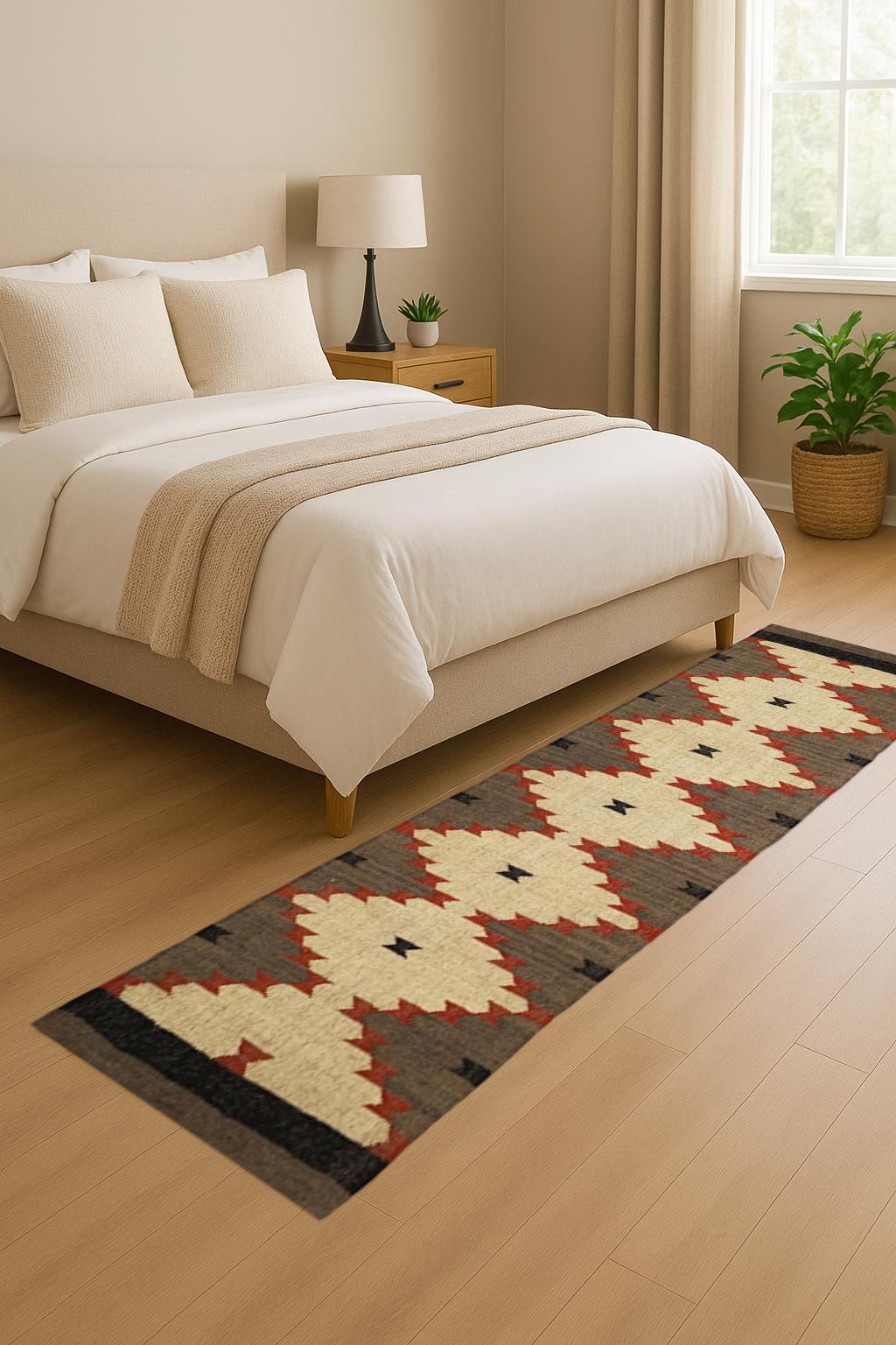 Handwoven Runner Dhurrie Rug, Handmade, Oriental, Traditional, Navajo, Boho Rug, Eco Friendly Rug, Traditional, Fabric, Customization